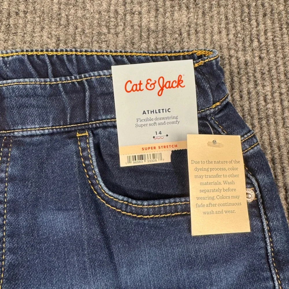 Cat & Jack‎ Girls Athletic Fit Super Stretch Drawstring Jeans Dark Wash Size 14